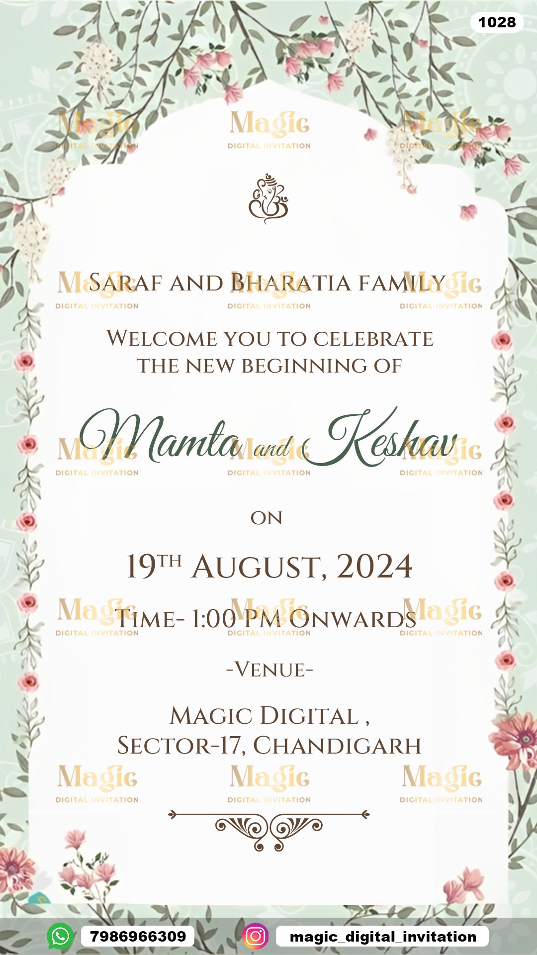 Mint Green Floral Wedding Invitation - D1028