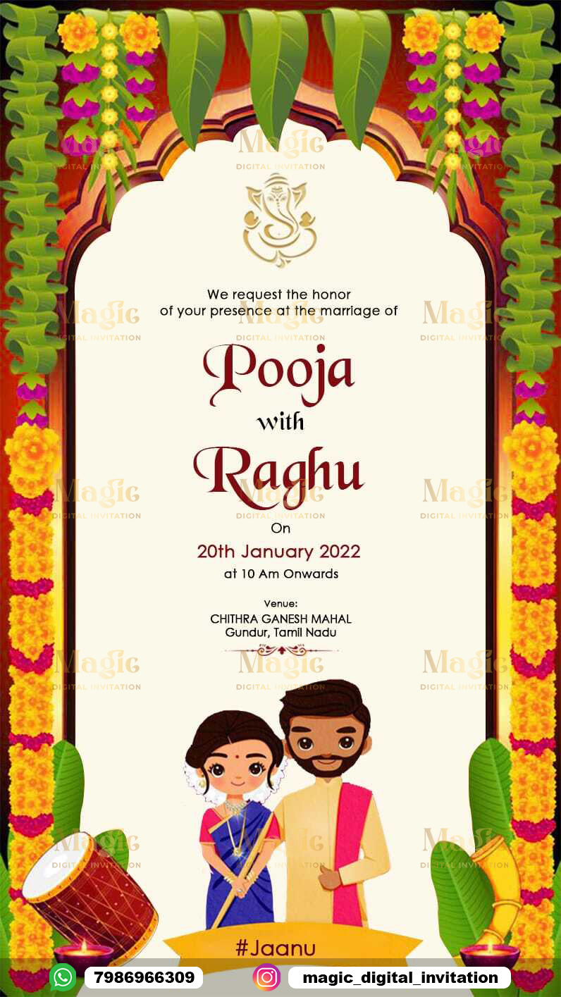 South Indian Traditional Caricature Wedding Invitation - D1107