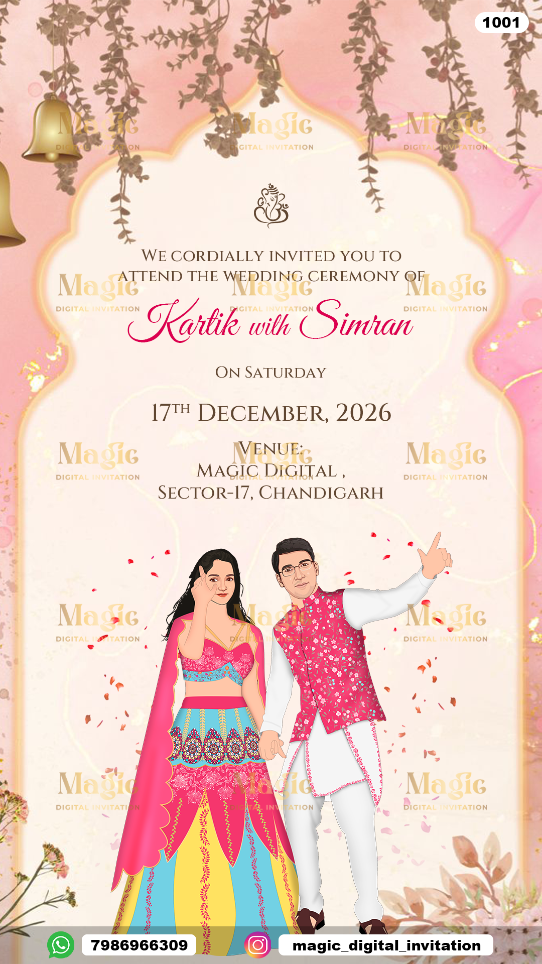Pink Watercolor Traditional Wedding Invitation - D1001