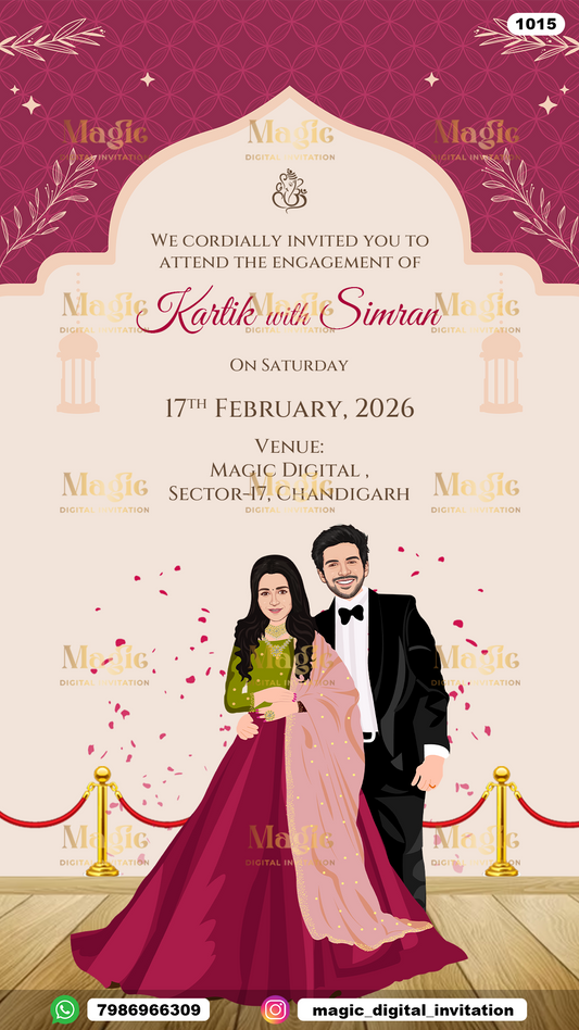 Elegant Caricature Engagement Invitation - D1015