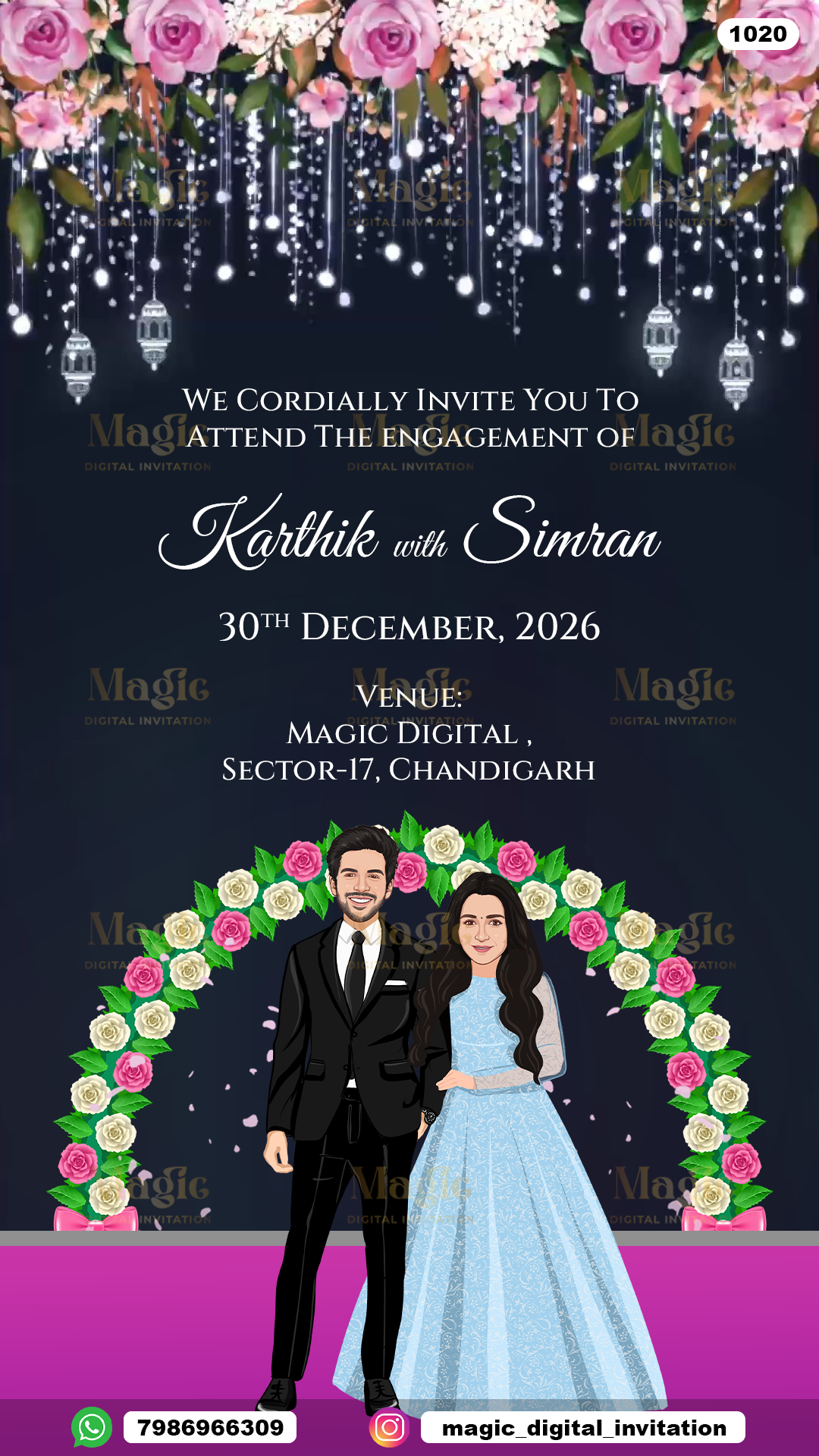 Enchanted Floral Arch Night Engagement Invitation - D1020