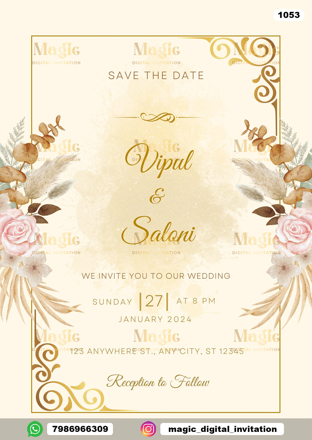 Golden Floral Wedding Invitation - D1053