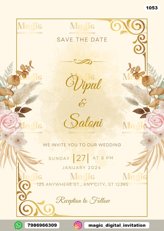Golden Floral Wedding Invitation - D1053