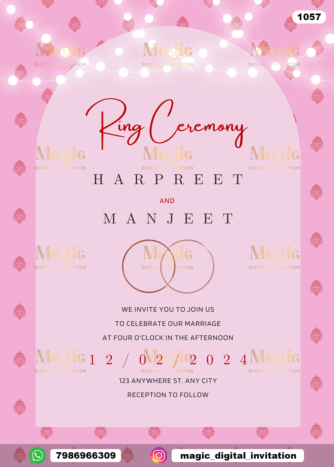 Pink Ring Ceremony Invitation - D1057