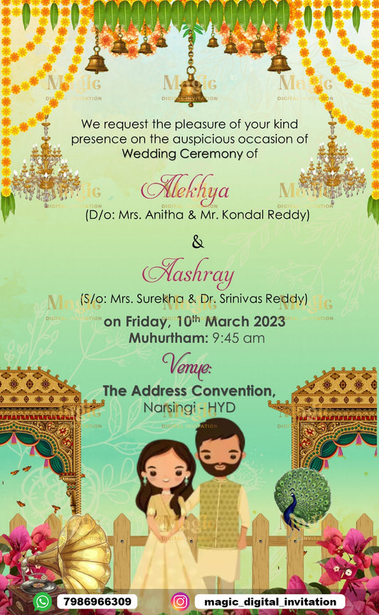 Traditional Mandap Caricature Wedding Invitation - D1208