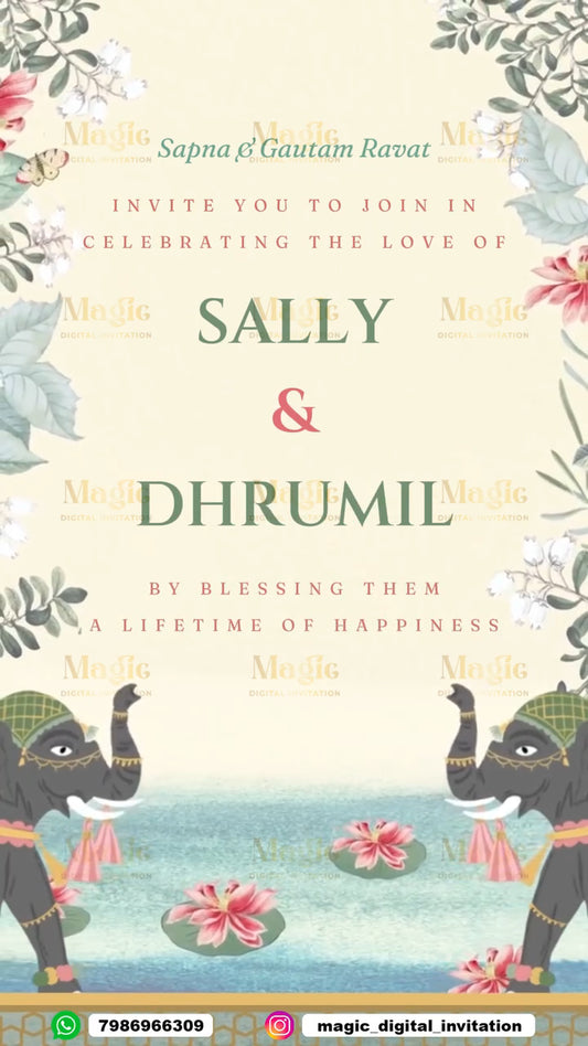 Royal Elephant & Floral Wedding Invitation Video - D3009