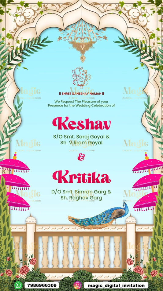 Elegant Blue & Pink Wedding Invitation Video - D3012