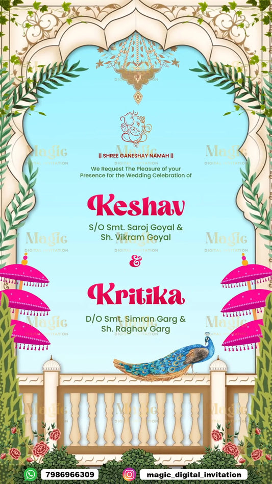 Elegant Blue & Pink Wedding Invitation Video - D3012