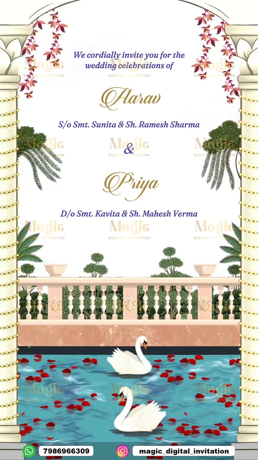 The Royal Swan & Palace Premium Caricature Wedding Invitation Video - D4003