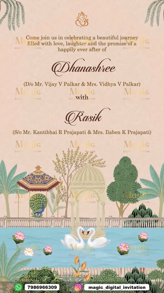 Serenade by the Lake Premium Caricature Wedding Invitation Video - D4014