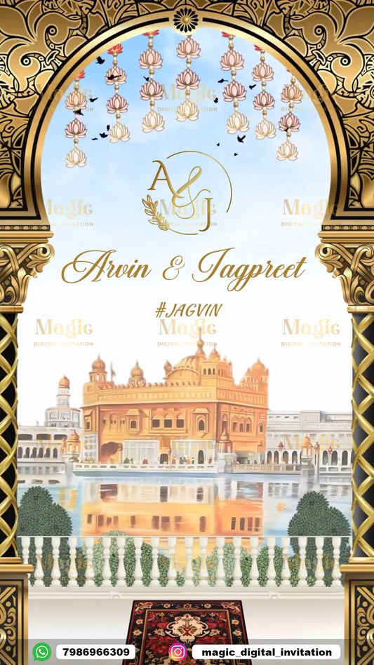 The Golden Temple Grace Premium Caricature Sikh Wedding Invitation Video - D4017