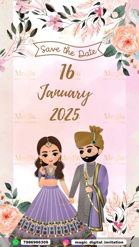 Playful Floral Romance Save The Date Invitation - D5007