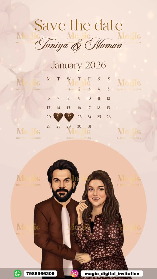 Tying the Knot Caricature Save The Date Invitation - D5012