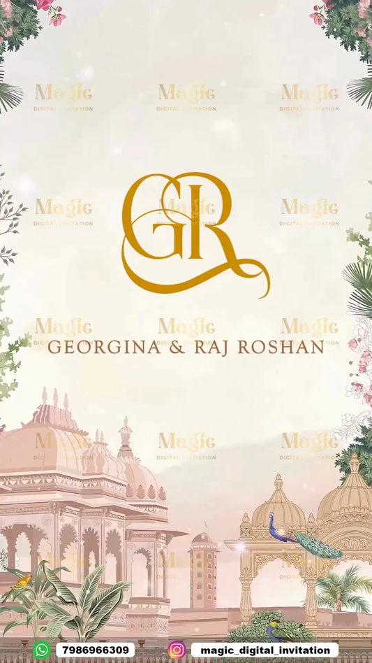 Royal Palace & Peacocks Engagement Invitation Video - D7002