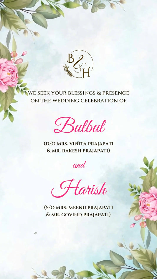 Pastel Florals to Midnight Glamour Premium Caricature Wedding Invitation Video - D4007